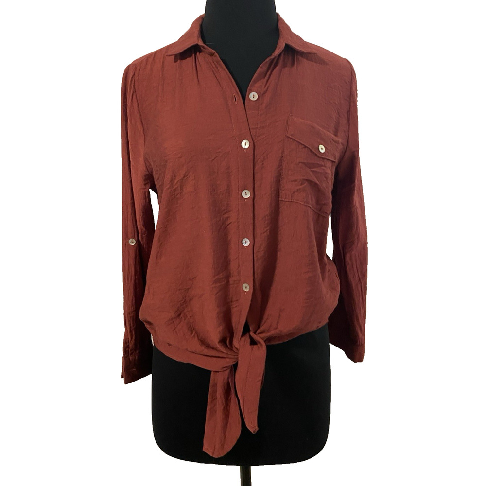 Papermoon Red Twist Knot Blouse Size Small Collared Button Up Shirt Valentines